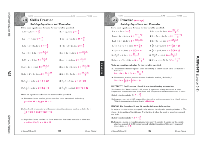 Answer key for algebra 1 glencoe