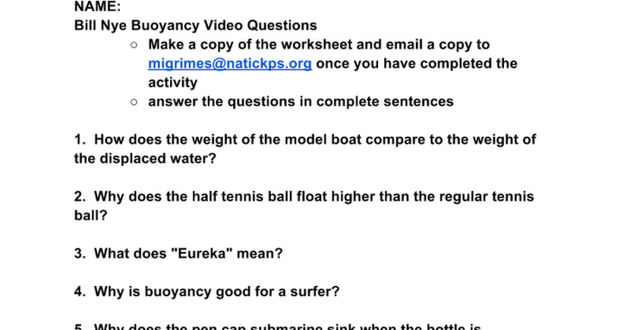 Bill nye buoyancy video worksheet answers