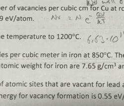 Calculate the number of vacancies per cubic meter